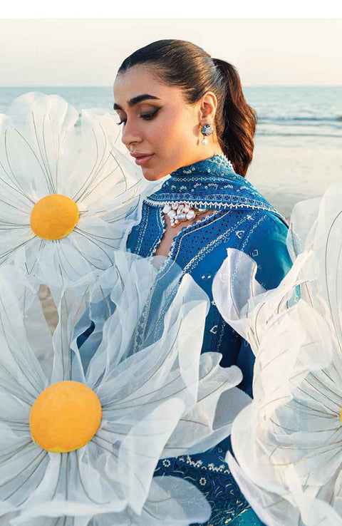 Qalamkar - Qalamkar Sahil Luxury Lawn'25 Embroidered Suit Unstitched 3 Piece - Summer Collection - aubranz.com