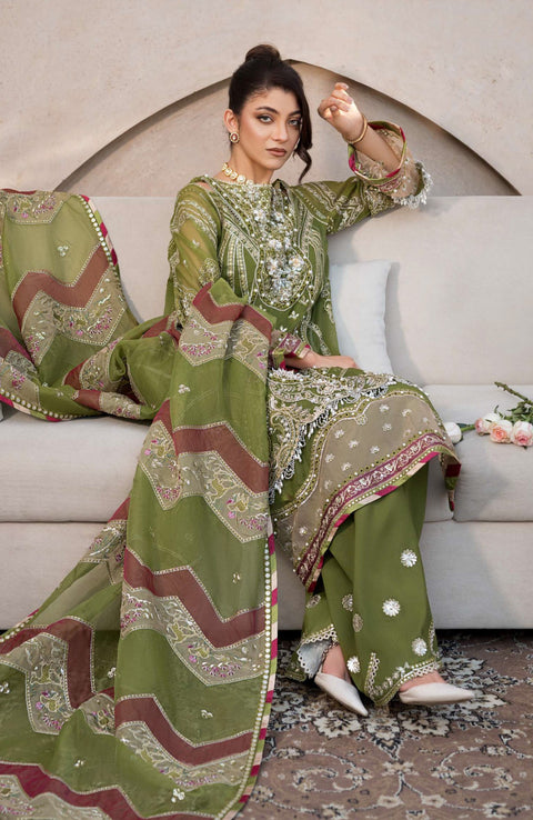 Elaf - Celebrations by Elaf Embroidered Organza Suit Unstitched 4 Piece - Formal Collection - aubranz.com