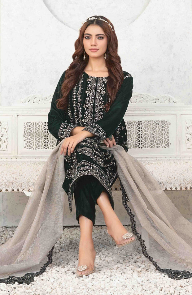 Tawakkalfabrics - VELVET REVERIE BY TAWAKKAL EMBROIDERED SUITS UNSTITCHED 3 PIECE - WINTER COLLECTION - aubranz.com
