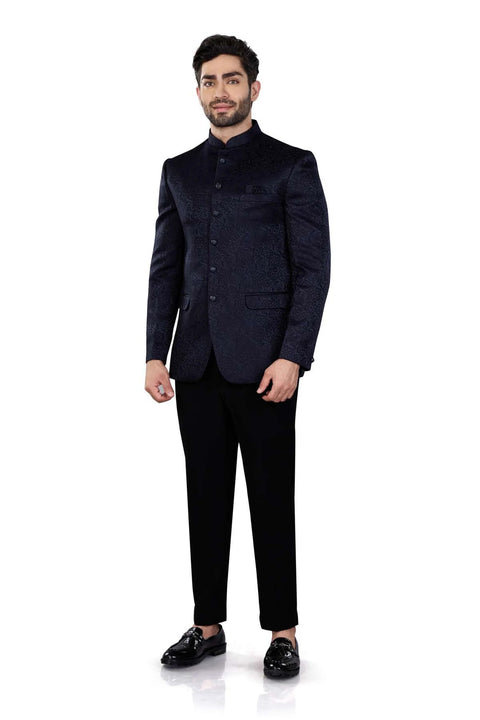 COTTON POLYESTER JODHPURI BLUE JACKET - JIAH SKU#J7 aubranz.com