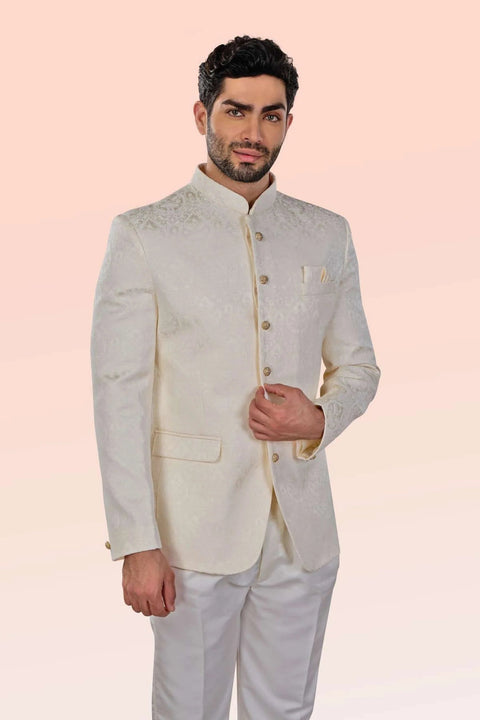 COTTON POLYESTER JODHPURI CREAM JACKET - JIAH &nbsp;SKU#J9 aubranz.com