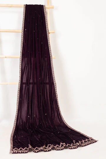 VELVET RED SHAWL - J. JUNAID JAMSHED SKU#SHAWL15 aubranz.com