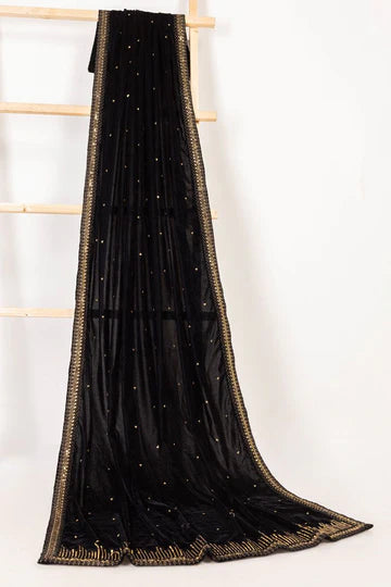 VELVET BLACK SHAWL - J. JUNAID JAMSHED SKU#SHAWL9 aubranz.com
