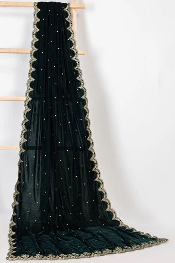 VELVET GREEN SHAWL - J. JUNAID JAMSHED SKU#SHAWL4 aubranz.com