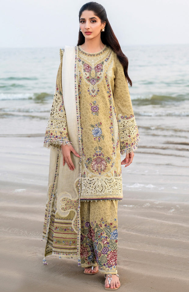 Jazmin - Shahkaar Luxury Eid Lawn'25 By Jazmin Embroidered Suits Unstitched 3 Piece - Summer Collection - aubranz.com