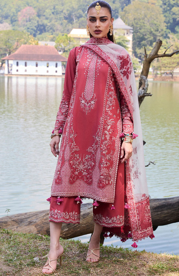 Hussainrehar - Hussain Rehar Luxury Lawn'25 Embroidered Suits Unstitched 3 Piece - Summer Collection - aubranz.com