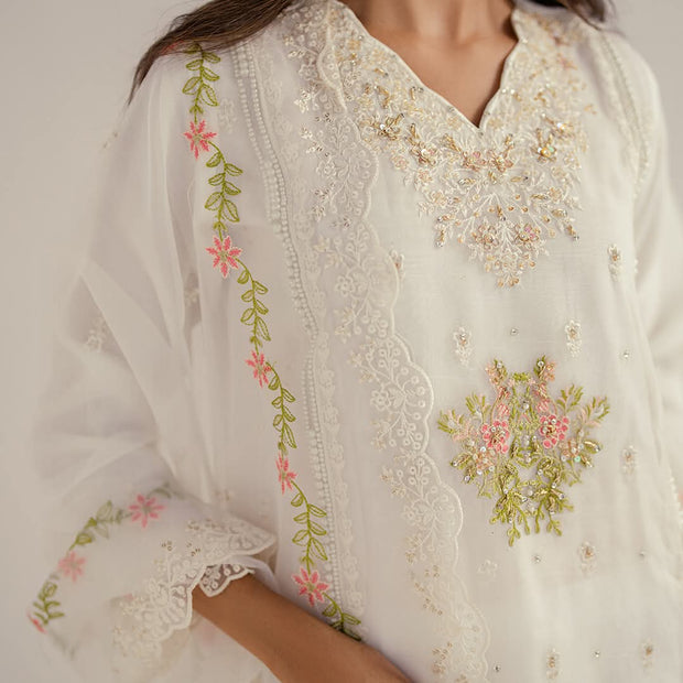 Guzel Luxury Bridal White Kurta with Pearl & Thread Work aubranz.com