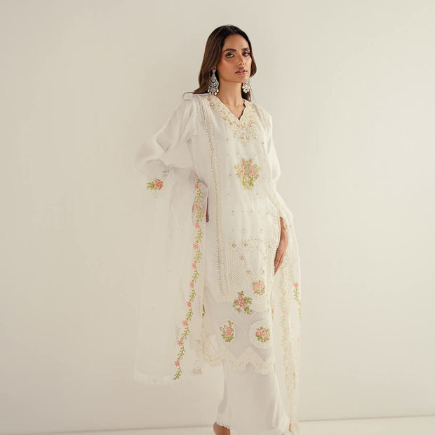Guzel Luxury Bridal White Kurta with Pearl & Thread Work aubranz.com