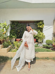 Guzel Pure Cotton Chikankari Suit with Scalloped Dupatta aubranz.com