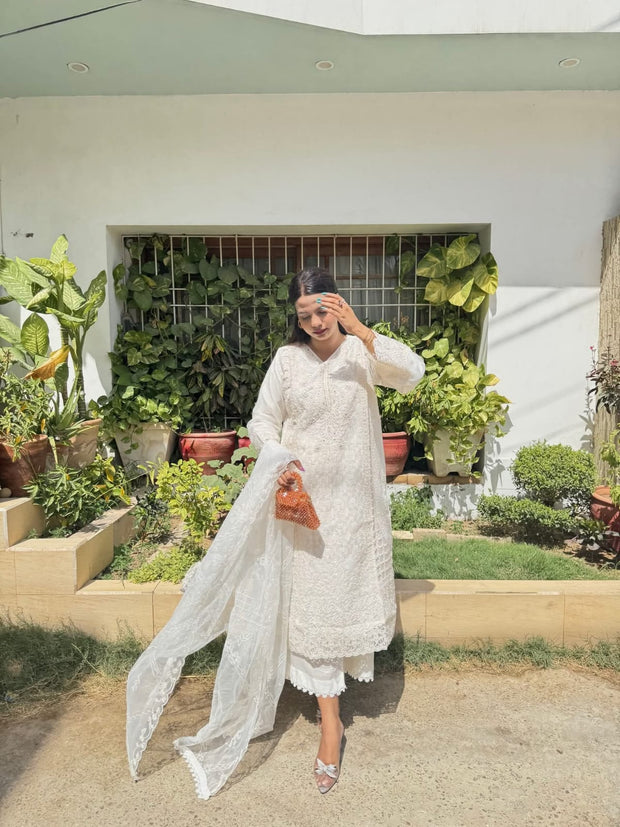 Guzel Pure Cotton Chikankari Suit with Scalloped Dupatta aubranz.com