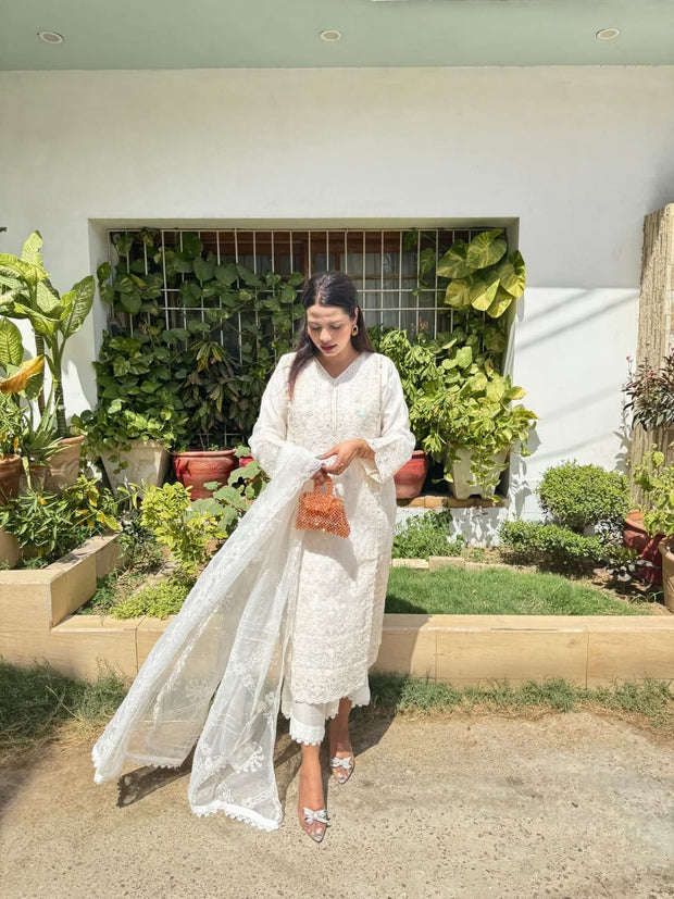 Guzel Pure Cotton Chikankari Suit with Scalloped Dupatta aubranz.com