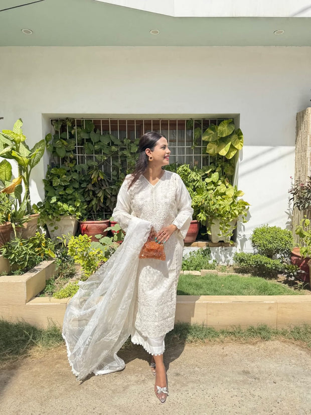 Guzel Pure Cotton Chikankari Suit with Scalloped Dupatta aubranz.com