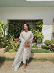 Guzel Pure Cotton Chikankari Suit with Scalloped Dupatta aubranz.com