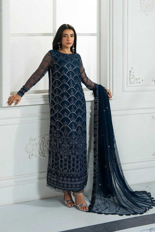 Tawakkal fabrics Luxury Navy Blue A-line Dress with Sequins & Beads aubranz.com