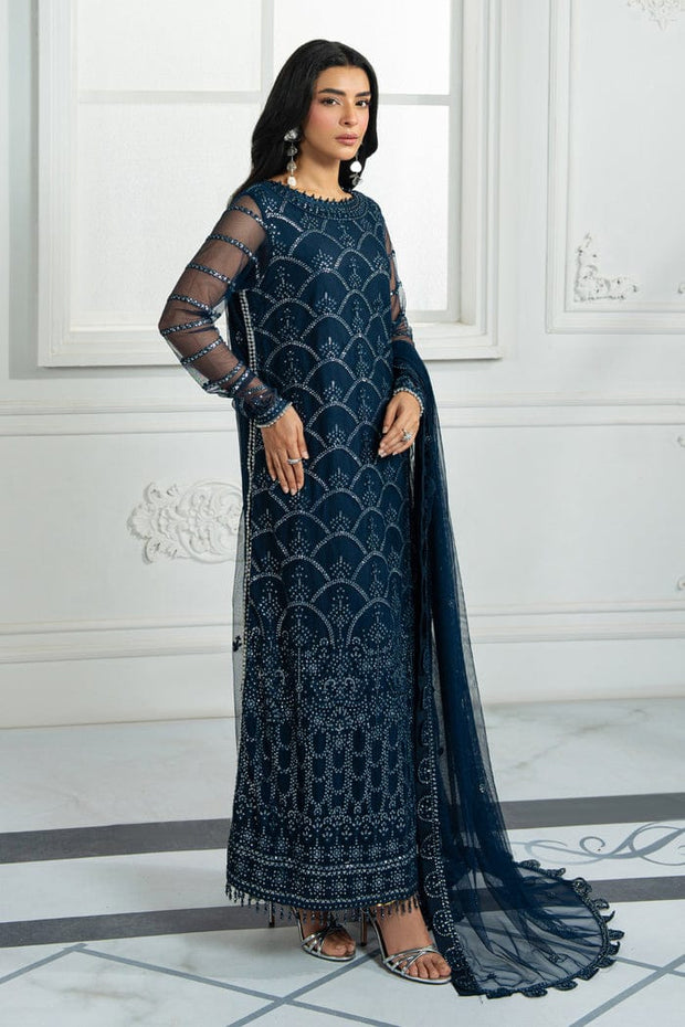Tawakkal fabrics Luxury Navy Blue A-line Dress with Sequins & Beads aubranz.com