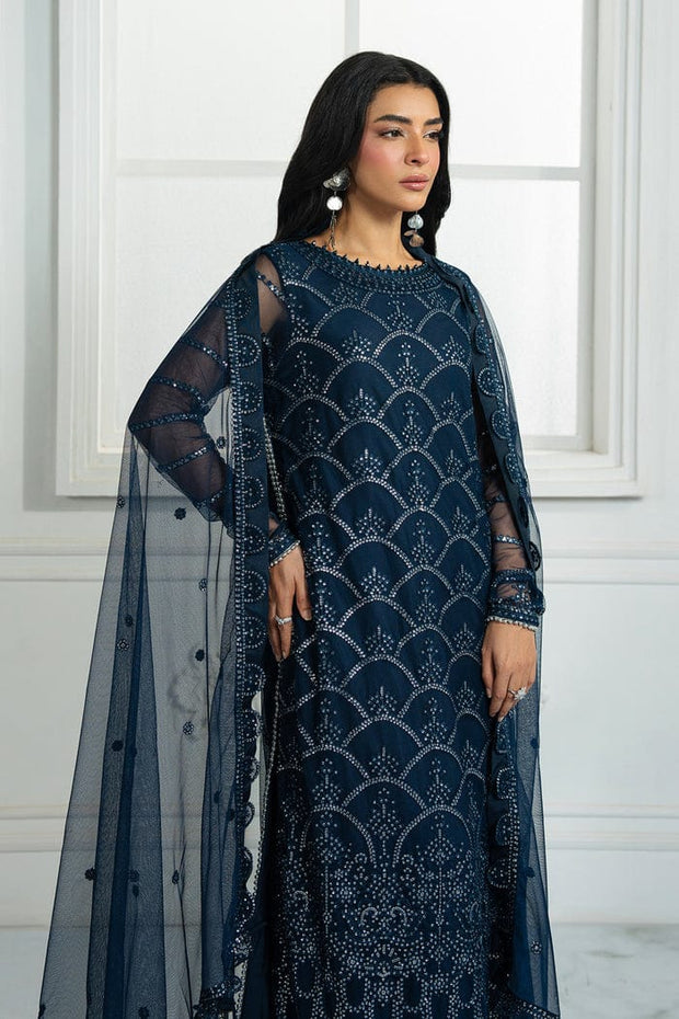 Tawakkal fabrics Luxury Navy Blue A-line Dress with Sequins & Beads aubranz.com