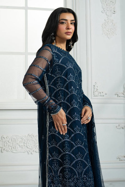 Tawakkal fabrics Luxury Navy Blue A-line Dress with Sequins & Beads aubranz.com