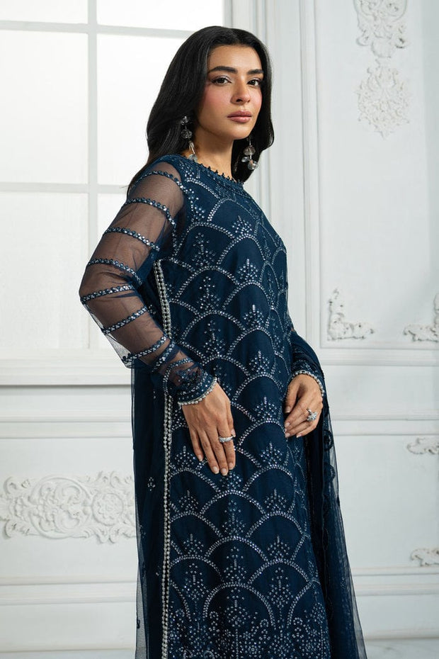 Tawakkal fabrics Luxury Navy Blue A-line Dress with Sequins & Beads aubranz.com