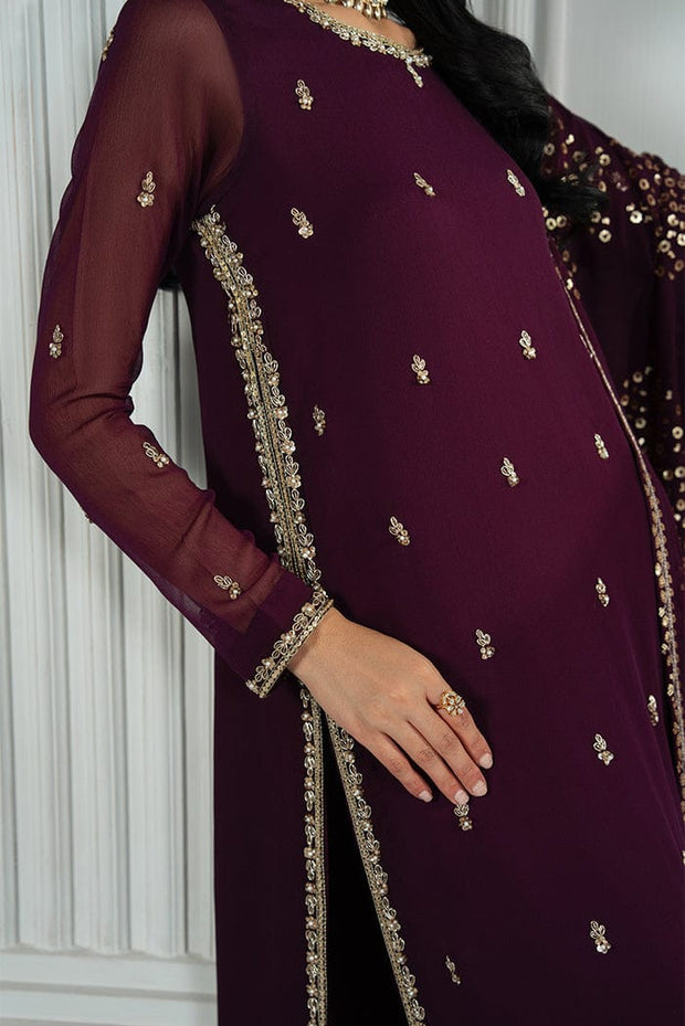 Zarif Luxury Maroon Chiffon Suit with Heavily Embellished Dupatta aubranz.com