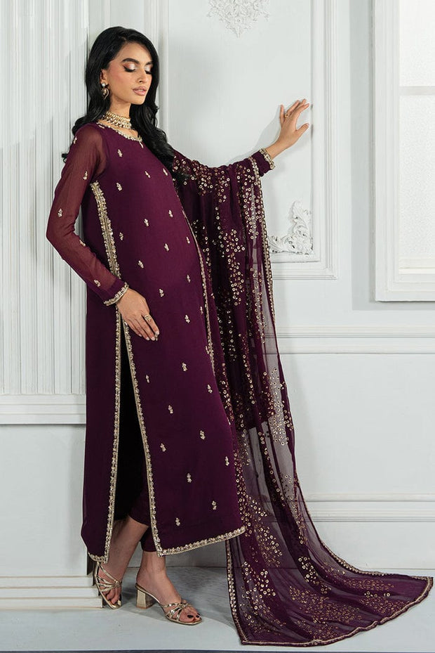 Zarif Luxury Maroon Chiffon Suit with Heavily Embellished Dupatta aubranz.com