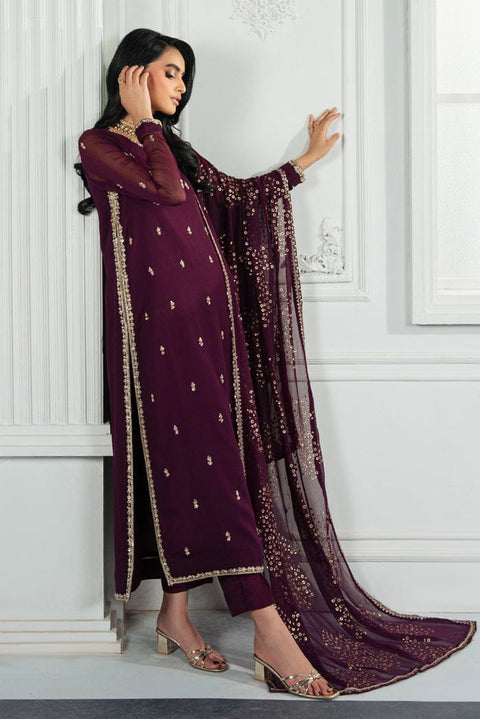 Zarif Luxury Maroon Chiffon Suit with Heavily Embellished Dupatta aubranz.com