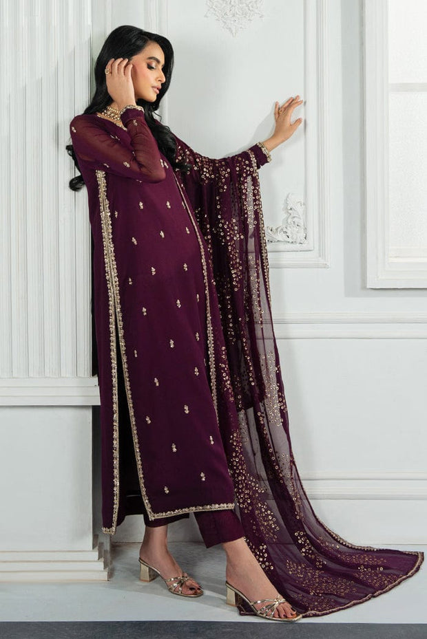 Zarif Luxury Maroon Chiffon Suit with Heavily Embellished Dupatta aubranz.com