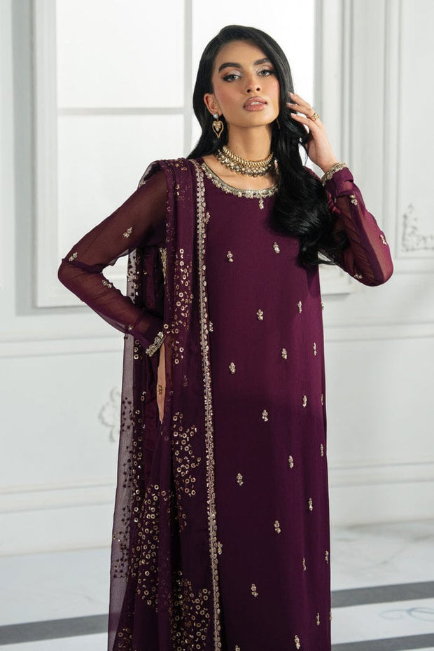 Zarif Luxury Maroon Chiffon Suit with Heavily Embellished Dupatta aubranz.com