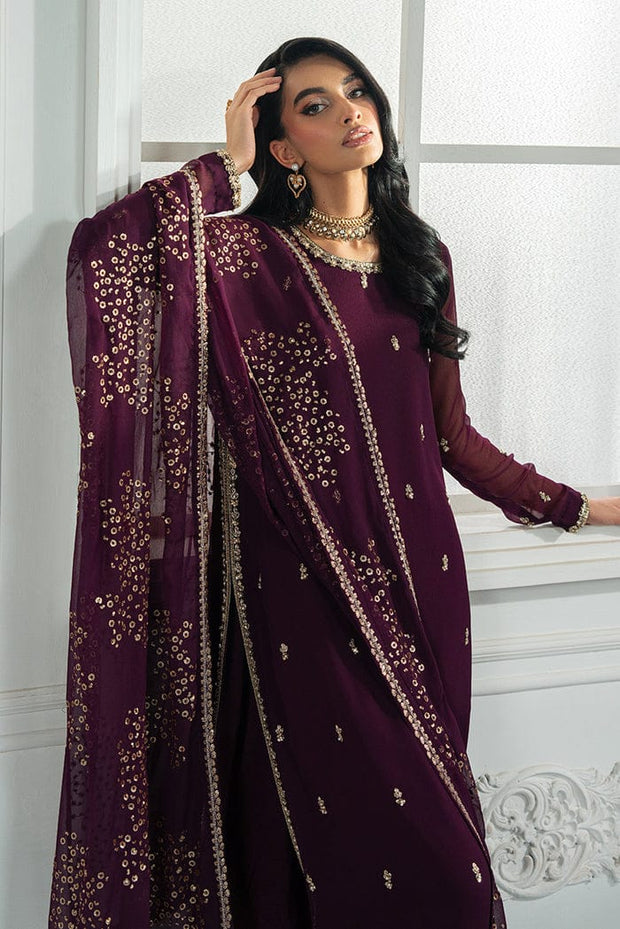 Zarif Luxury Maroon Chiffon Suit with Heavily Embellished Dupatta aubranz.com