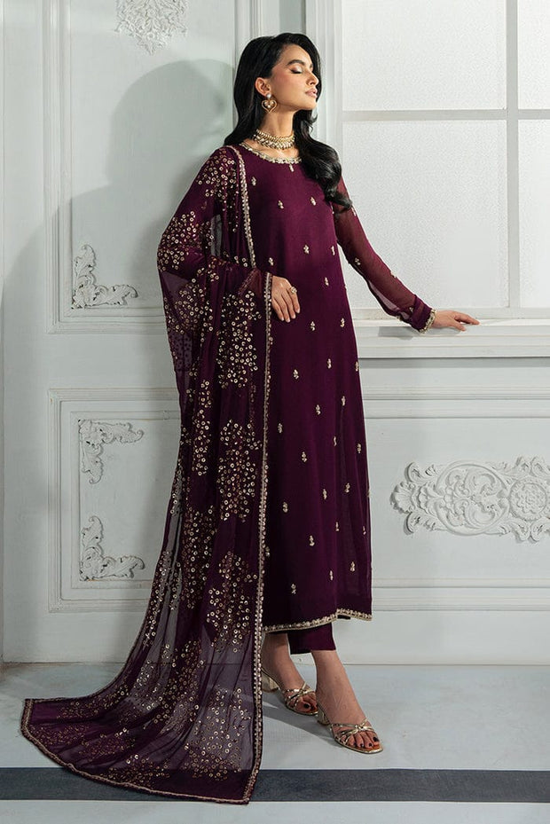 Zarif Luxury Maroon Chiffon Suit with Heavily Embellished Dupatta aubranz.com