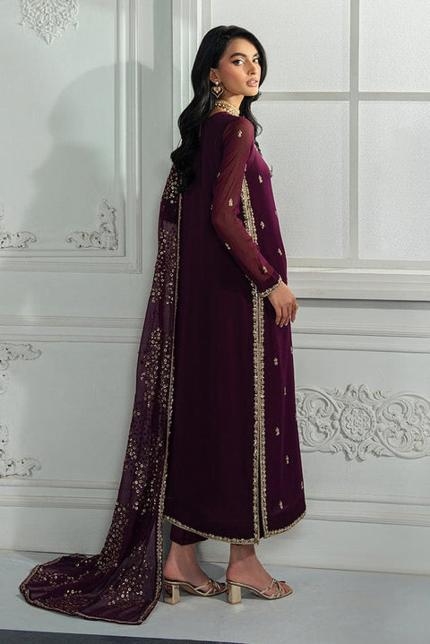 Zarif Luxury Maroon Chiffon Suit with Heavily Embellished Dupatta aubranz.com
