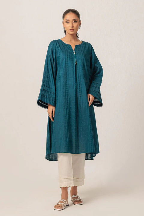 DYED SELF JACQUARD BLUE KURTI - BONANZA SKU#KURTI7 aubranz.com