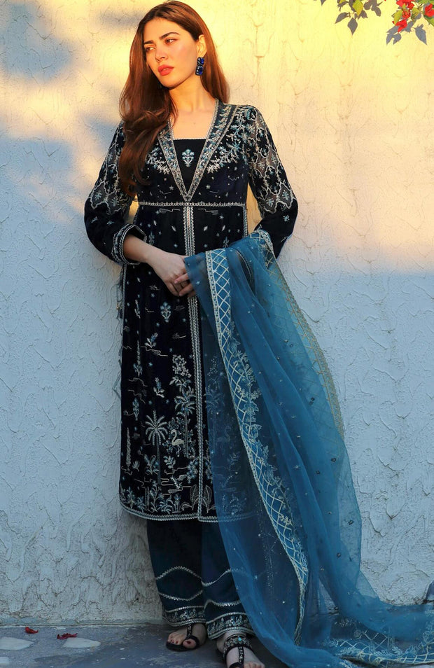 Qalamkar - Qalamkar Embroidered Velvet Suits Unstitched 3 Piece - Winter Collection - aubranz.com