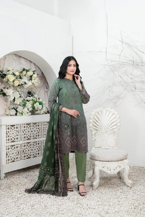 Tawakkal fabrics Luxury Lawn Collection Green Formal Suit aubranz.com