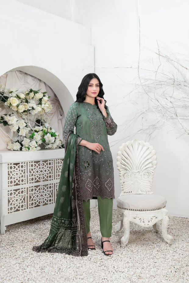 Tawakkal fabrics Luxury Lawn Collection Green Formal Suit aubranz.com