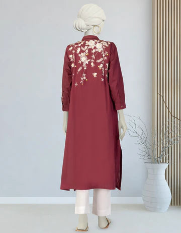 LAWN RED KURTI - J. JUNAID JAMSHED SKU#KURTI9 aubranz.com