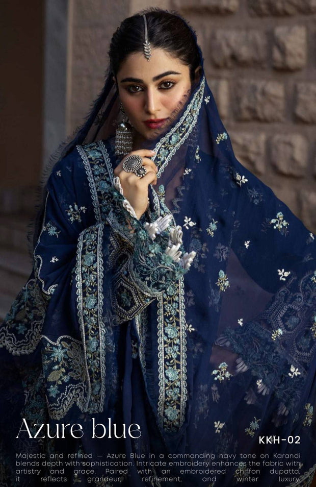 Kahf - Kahf Premium Karandi Chiffon Collection'25 Embroidered Suits Unstitched 4 Piece - Winter Collection - aubranz.com
