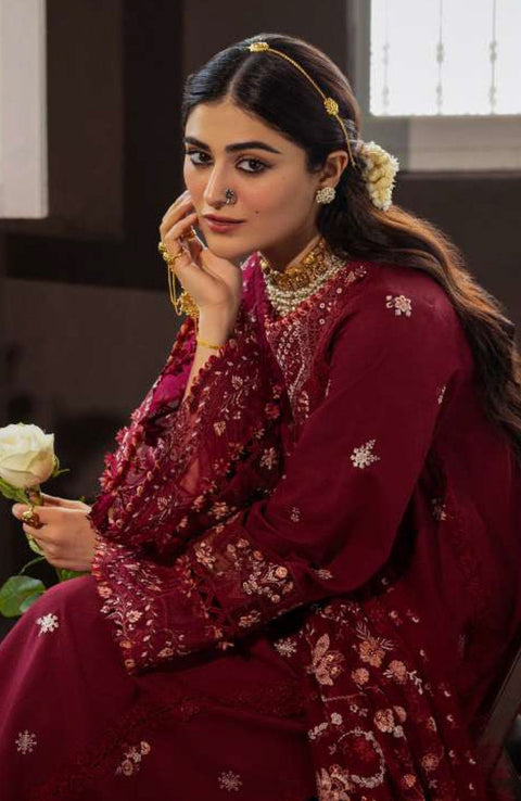 Kahf - Kahf Premium Karandi Chiffon Collection'25 Embroidered Suits Unstitched 5 Piece - Winter Collection - aubranz.com