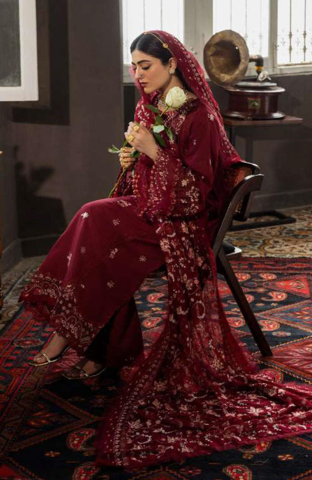 Kahf - Kahf Premium Karandi Chiffon Collection'25 Embroidered Suits Unstitched 5 Piece - Winter Collection - aubranz.com