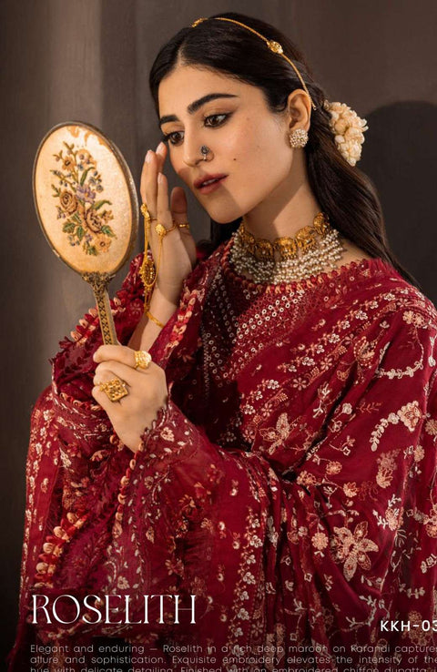 Kahf - Kahf Premium Karandi Chiffon Collection'25 Embroidered Suits Unstitched 5 Piece - Winter Collection - aubranz.com