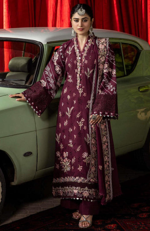 Kahf - Kahf Premium Karandi Chiffon Collection'25 Embroidered Suits Unstitched 8 Piece - Winter Collection - aubranz.com