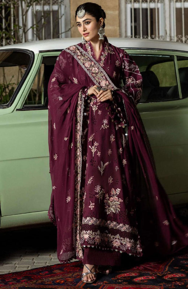 Kahf - Kahf Premium Karandi Chiffon Collection'25 Embroidered Suits Unstitched 8 Piece - Winter Collection - aubranz.com