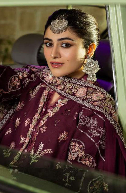 Kahf - Kahf Premium Karandi Chiffon Collection'25 Embroidered Suits Unstitched 8 Piece - Winter Collection - aubranz.com